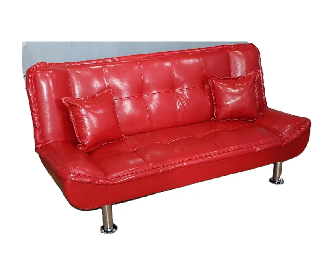 Muebles modernos que ahorran espacio Sofá de cuero rojo Nuevo diseño Brazos esponjosos contemporáneos Futón plegable Sofá cama plegable