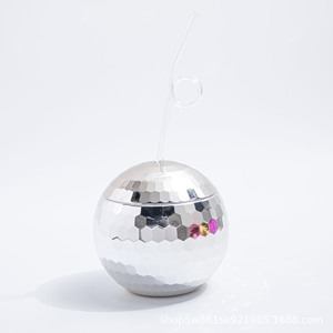 キラキラピンク色大きなプラスチックディスコボールフラッシュボール丸いボールカップストロー付き