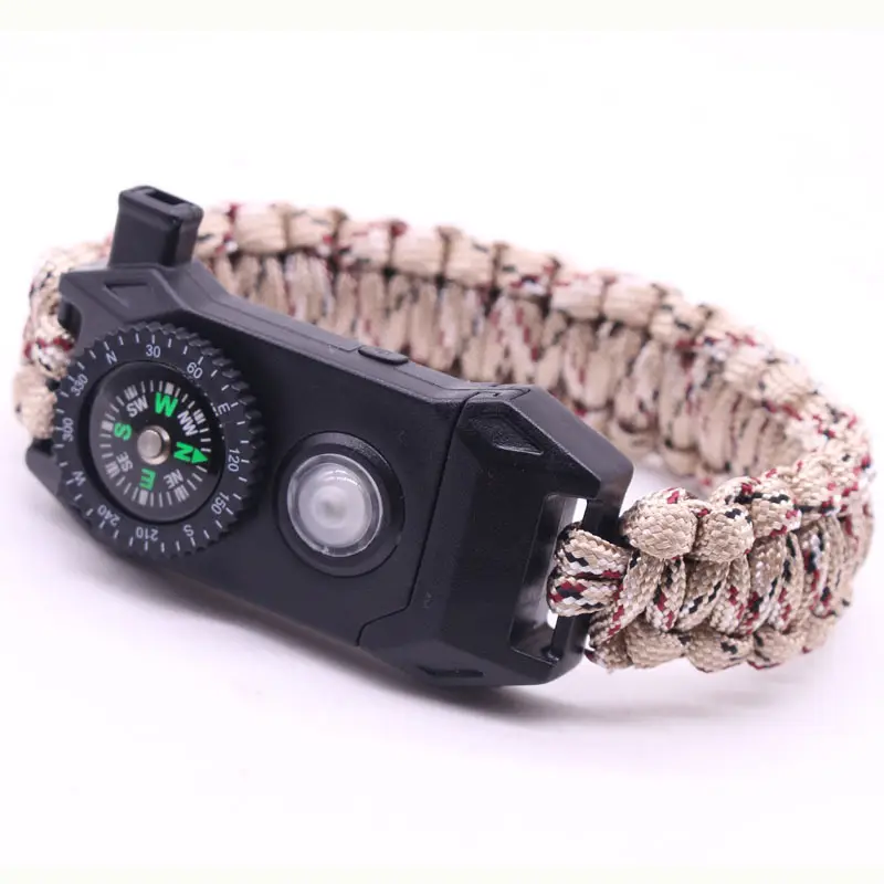 Factory Wholesale Camping Emergency Paracord Buckle Paracord Survival Bracelet Whistle Fire Starter
