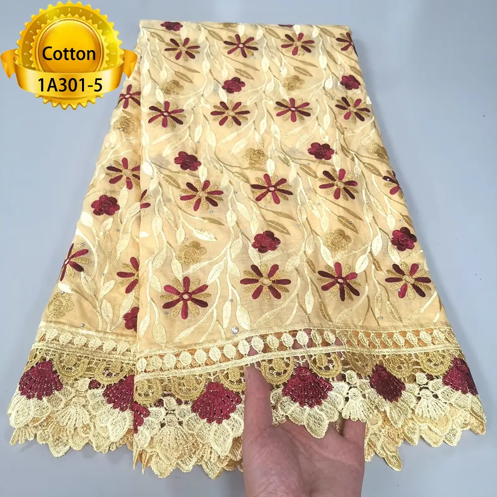 New designs embroidery flower stones women cloth voile water soluble swiss cotton lace fabric