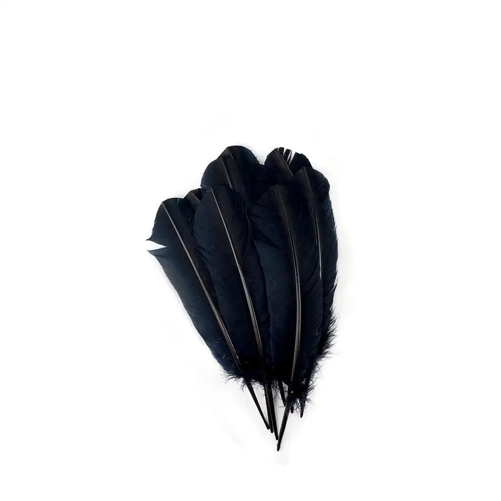 Natural Washed Bleached 25-30 cm Black Turkey Round Wing Quill Dyed Turkey Feather For DIY Craft Costume Headdress Angle Wing