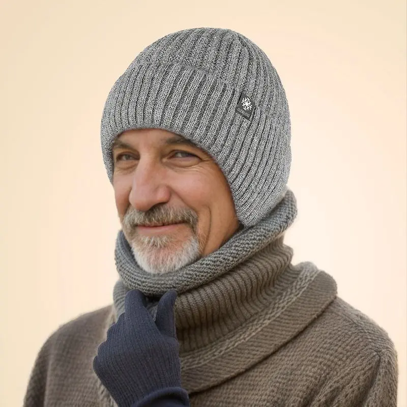 Topi Beanie rajut tebal musim dingin kualitas tinggi topi wol luar ruangan untuk pria