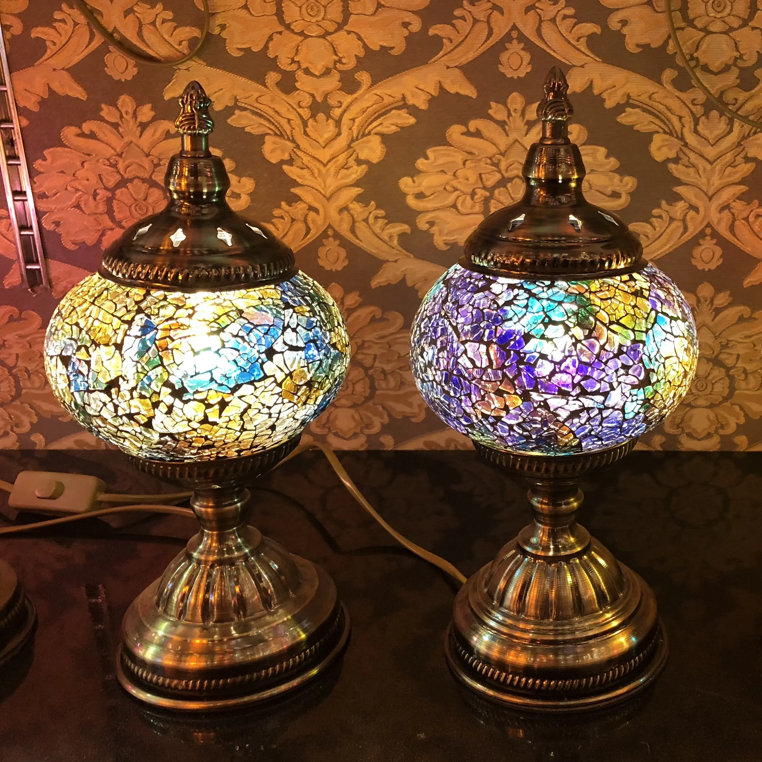 Marrasech lâmpada de mesa de vidro, decoração romântica feita à mão, lâmpada de mesa, lâmpada de mosaico