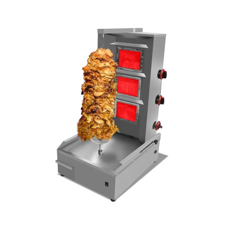 Grelha de carne para churrasco, máquina de gás/elétrica para venda, 3 queimadores shawarma gill