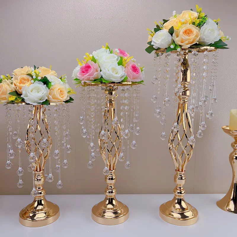 Dibei, recién llegado, colgante de cristal de Metal, florero de oro plateado, decoración de mesa, centro de mesa de boda