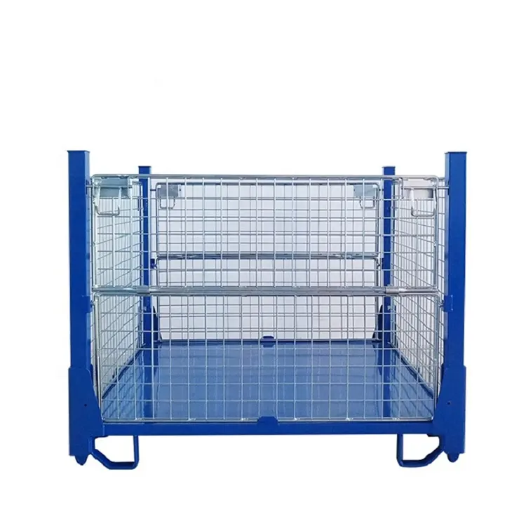 Heavy duty foldable steel wire mesh stillage container pallet cage