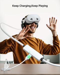 For Oculus Quest 3S <strong>Meta</strong> Quest <strong>3</strong> 2 Pro Pico 4 VR Stream Cable 16ft 5M With Separate Power Charging Port and LED Indicator
