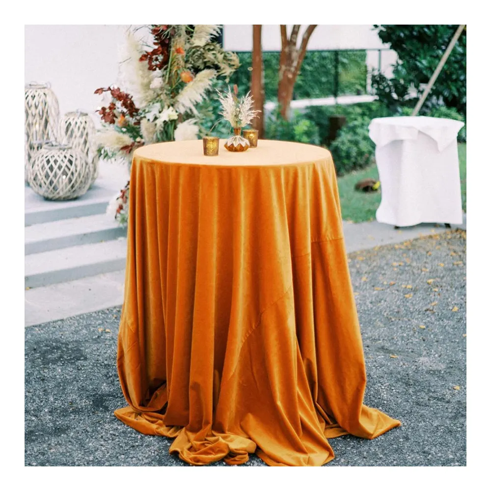 Mantel redondo de lujo para mesa de boda, tela de terciopelo para exterior, color personalizado, venta al por mayor