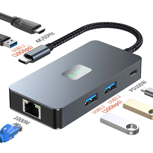 6 porte usb c hub 4K 60hz HD ethernet RJ45 1000Mbps PD 100W display docking station 6 in 1 tipo c hub - Product Image 1