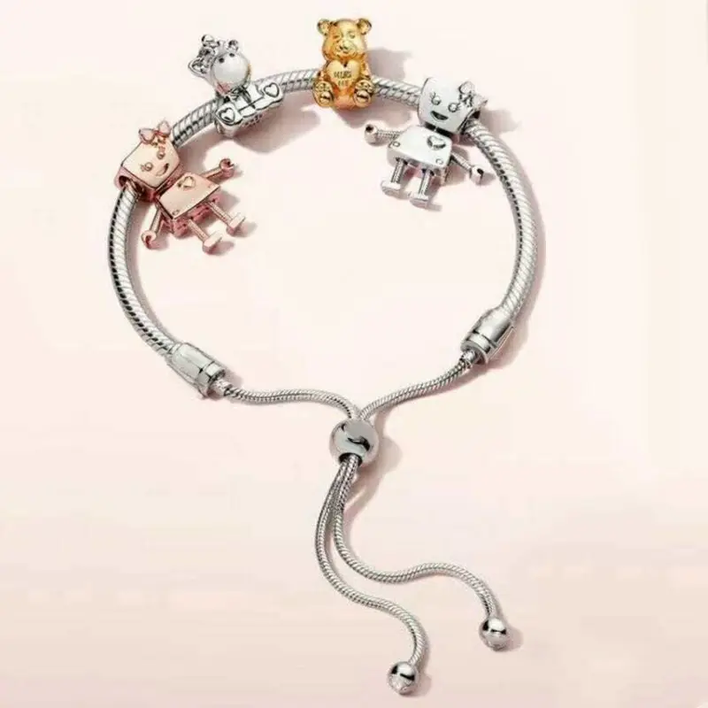 Hochwertige Diamant Silber DIY Perlen Armbänder & Armreifen Blumen Charm Armbänder Für Kinder Schlangen kette Charm Armband