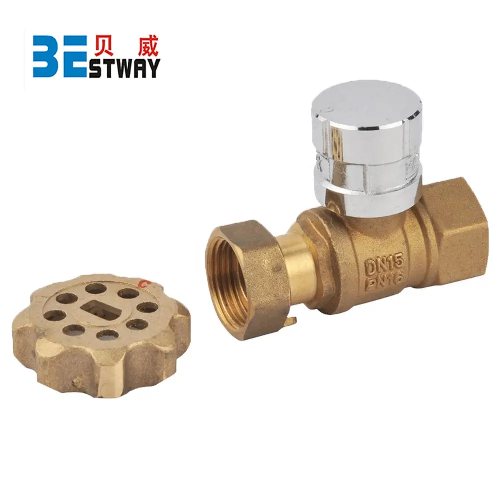 BWVA PN16 1/2 "-4" contatore dell'acqua valvola a sfera magnetica con serratura valvola dell'acqua in ottone con chiave