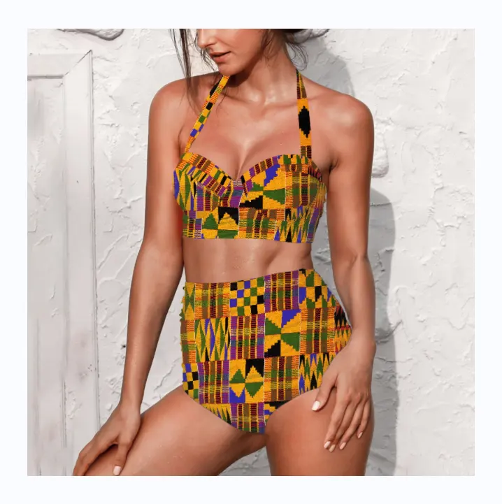 Hot Selling Großhandel Bikinis Frau Bade bekleidung African Ankara Kitenge Print Beach wear Badeanzug Zweiteiliger Badeanzug Bikini 2023