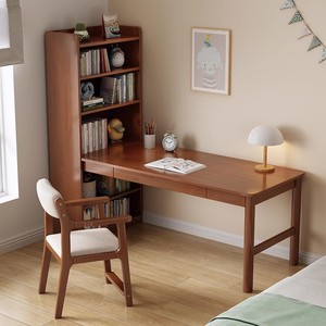 Mesa de aprendizaje sencilla para el hogar, mesa de madera maciza para juegos, escritorio doble para tres personas, librería, escritorio de escritura integrado - Product Image 1