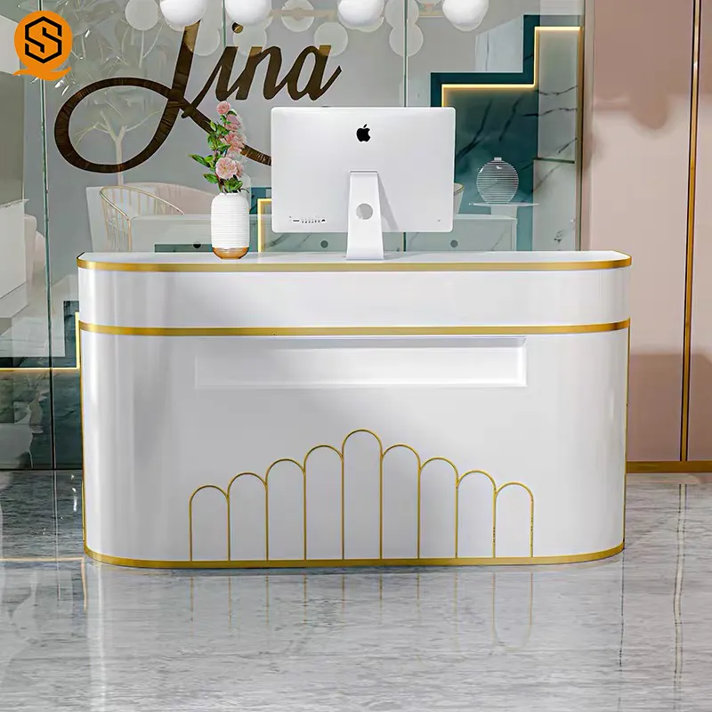 Mostrador de recepción de Hotel personalizado, diseño de salón de recepción de uñas, pequeño