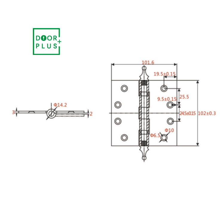 Doorplus Antique 4 Inch Brass Copper Ball Bearing Hinge For Thin Wooden Iron Door Special