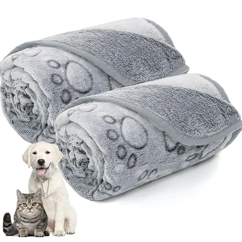 Op Maat Gemaakte Comfortabele Pluizige Premium Flanellen Fleece Wasbare Duurzame Kattenhond Pootafdruk Huisdier Gooi Deken