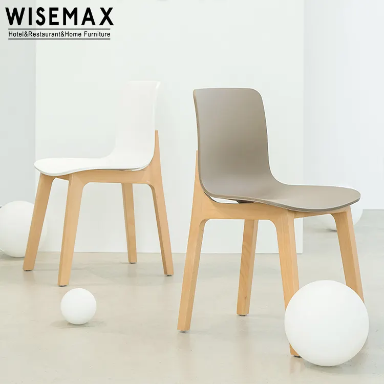 WISEMAX FURNITURE cheap white plastic dining chairs modern ABS PP back wood legs classic chair dining room furniture for sales