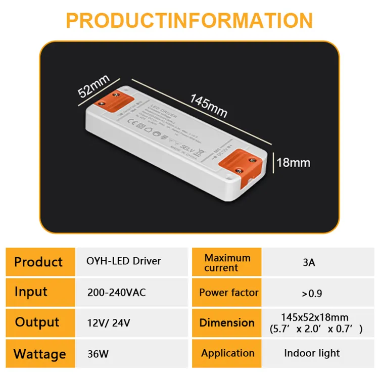 LEDキャビネットクローゼットワードローブライト用の卸売定電圧12v 24v 36wLEDドライバー電源