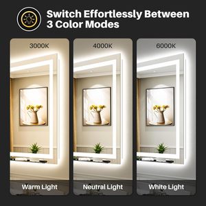 Espejo de tocador de baño LED con pantalla táctil regulable, espejo inteligente cuadrado con función de memoria antiniebla antirotura HD - Product Image 3