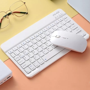Miniteclado y ratón inalámbricos, periférico español recargable con ratón ruso para PC, tableta y teléfono