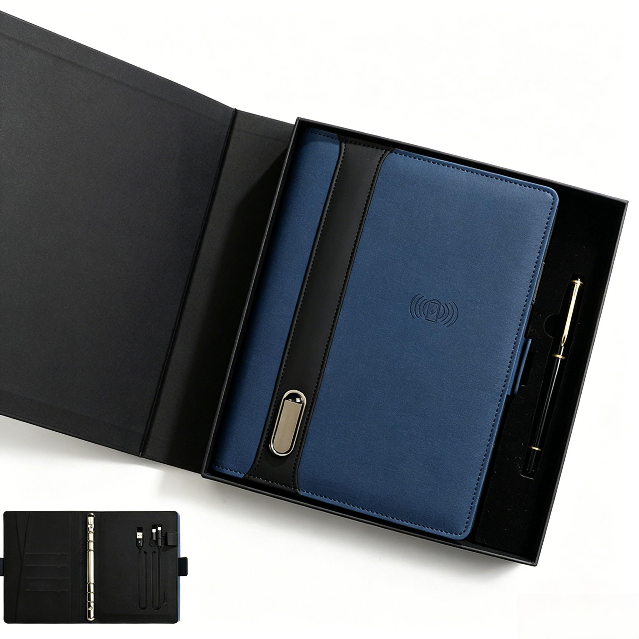 Blue power bank notebook with pen