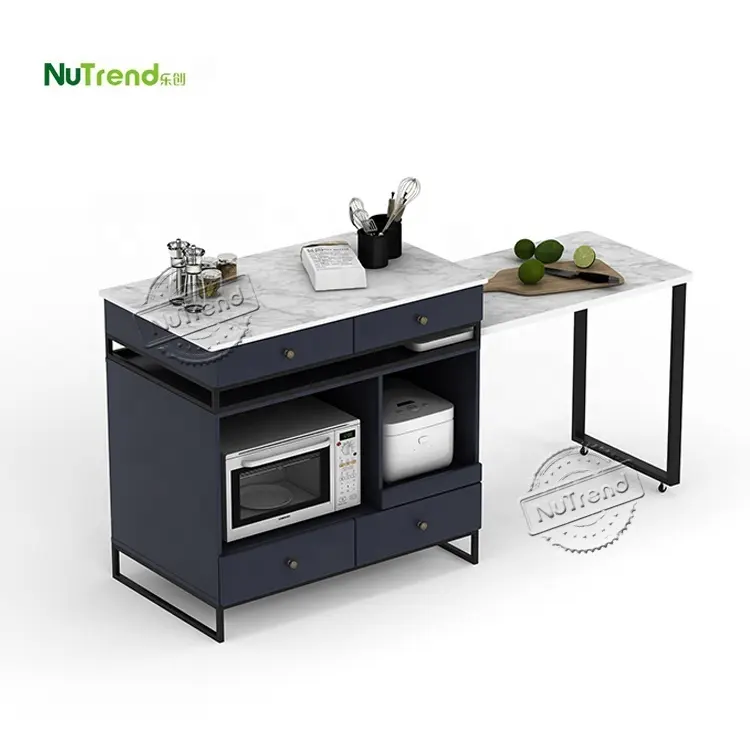 Organizador de madera y mármol sintético para microondas, armario de almacenamiento con marco de Metal extensible, mesa pequeña de comedor para Cocina