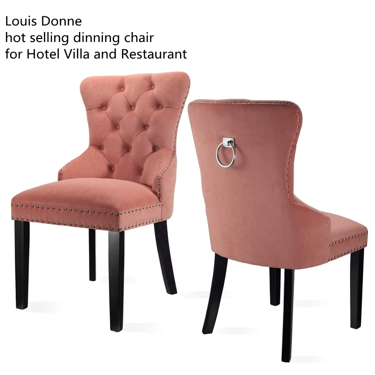 European luxury upholstered restaurant dinning chairs solid wood frame foot grey tufted velvet fabric dining chair