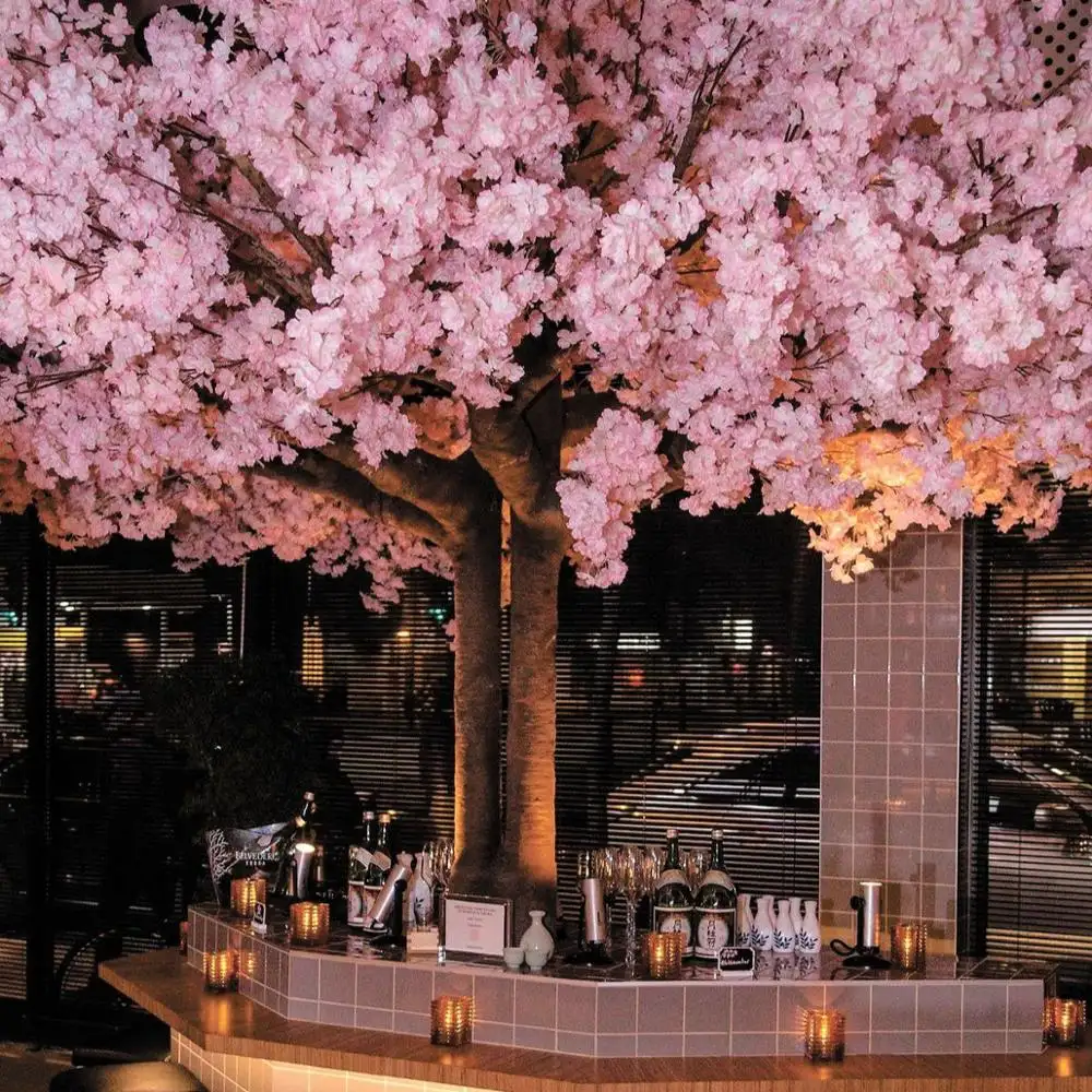 Flor de cereja artificial japonesa, decoração de árvore de tronco