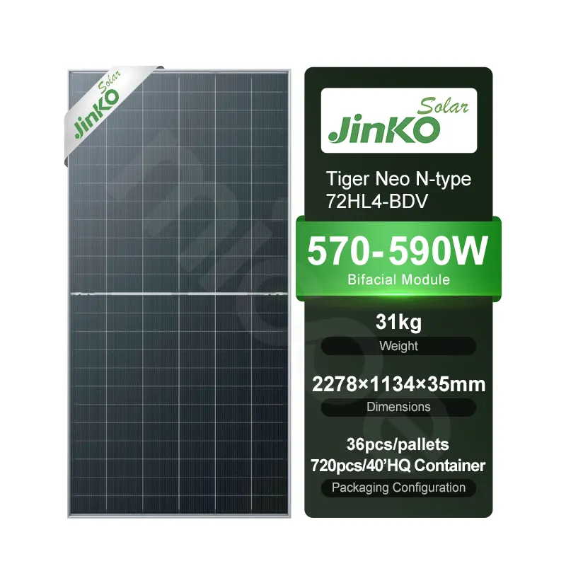 Jinko kaplan Neo N tipi 72HL4-BDV 570-590 Watt Bifacial modülü çift cam 570W 575W 580W 585W 590 W güneş panelleri