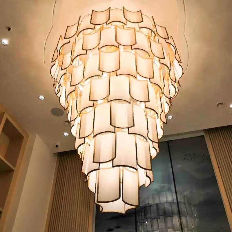 Lustre circular de azulejos acrílicos para projetos de iluminação personalizada fora do padrão, lustre para salão de banquetes e hotel
