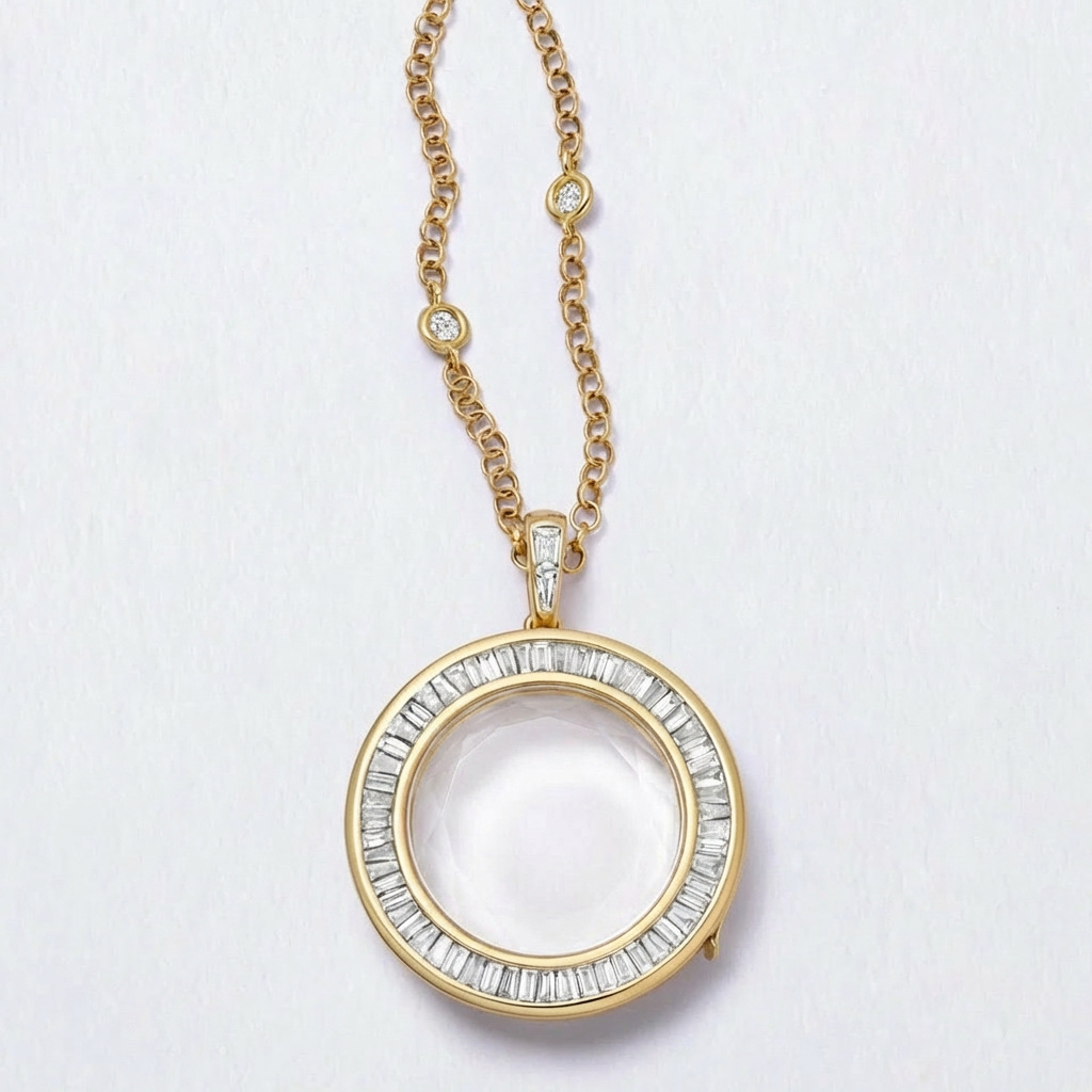 Square diamond round box necklace-empty box