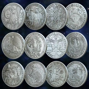 新款热金属挑战硬币定制标志幸运12星座硬币套装批发收藏塔罗牌星座十二生肖硬币