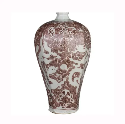 Jarrón de lujo de porcelana octogonal para decoración del hogar, decoración antigua con esmalte rojo y blanco, tallado de dragón