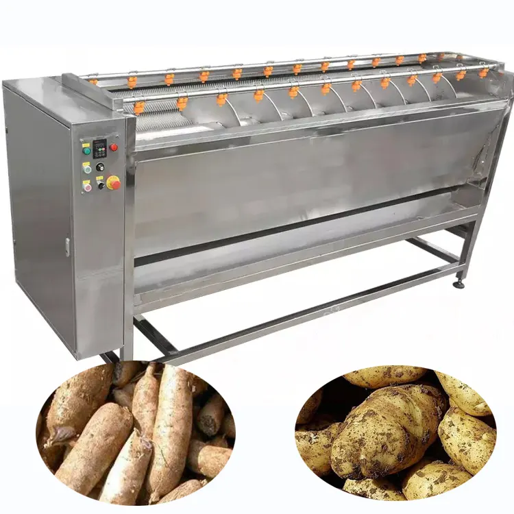 Máquina de limpeza contínua de batata, 1000 kg/h, descascador contínuo, máquina de lavar vegetais, laranja comercial