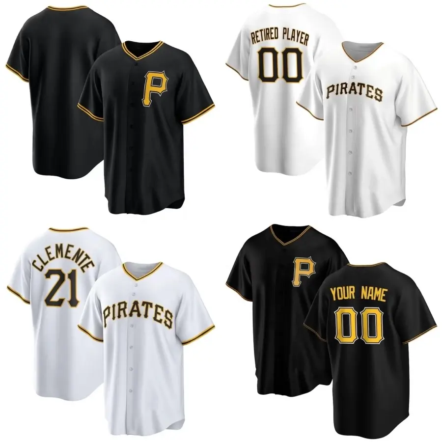 Camisetas bordadas personalizadas de alta calidad al por mayor 21 Roberto Clemente 24 Barry Pittsburgh camisetas de béisbol cosidas para hombre