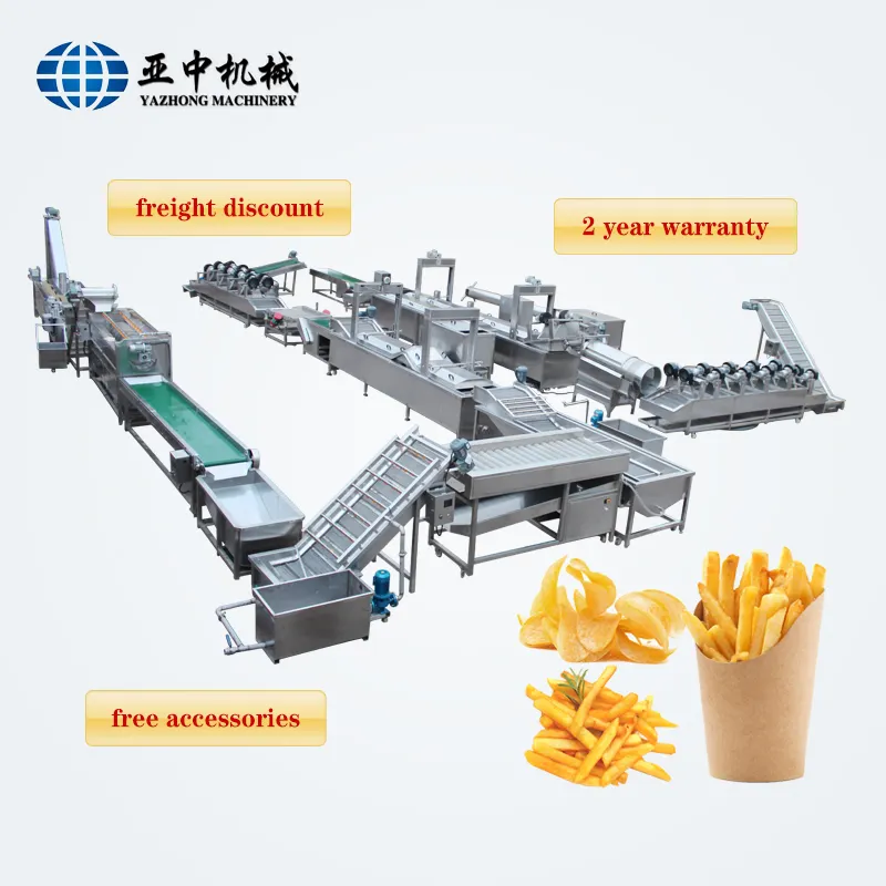 Linha de produção de batatas fritas, linha de produção de batatas fritas francesas de 300kg 500kg por hora