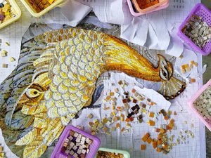 Vàng Tinh Khiết con công mô hình bức tường thiết kế đá ngọc bích thủy tinh khảm gạch hành lang sang trọng nội thất trang trí nội thất tay cắt Vàng khảm - Product Image 2