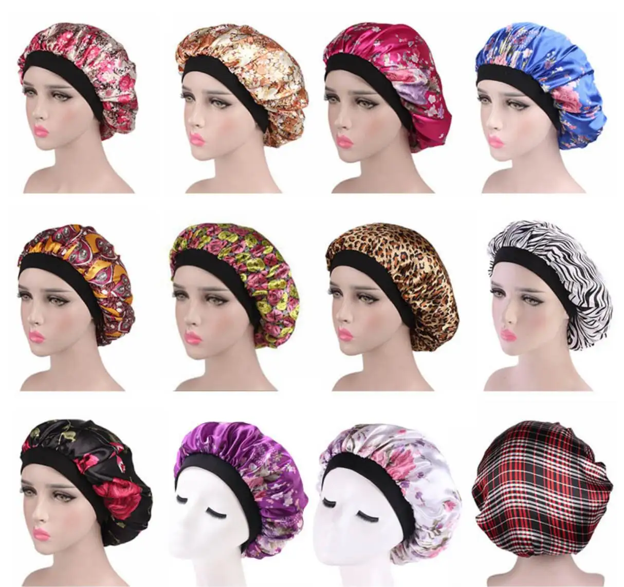 Ready to ShipIn StockFast DispatchWholesale Luxury Print Durable Elastic Band Turban Hat Chemo Sleep Hat Designer Silky Satin Bonnets Women