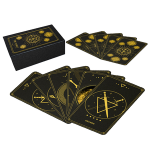Stampa con Logo personalizzato carta dei tarocchi lamina d'oro carta nera grande mazzo oracolo carta dei tarocchi carte oracolo con guida - Product Image 5