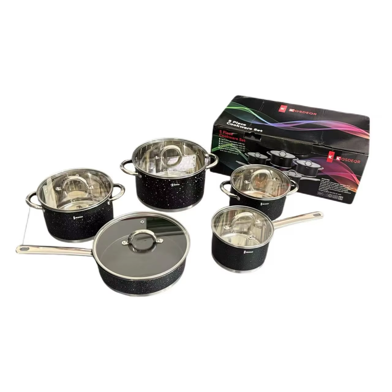 Batterie de cuisine noire (ensemble de 10 pièces)
