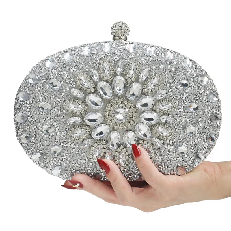 Luxe cristal diamant soirée bal sac à main pour dame en forme de fleur strass pochettes