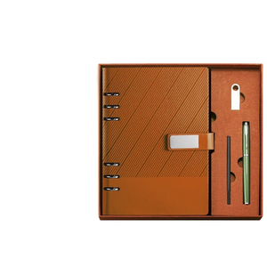 Caja de diario roja con logotipo en relieve para regalo de cliente, diario de cuero de marca personalizado y juego de bolígrafos, cuaderno cubierto de PU con disco Usb - Product Image 2