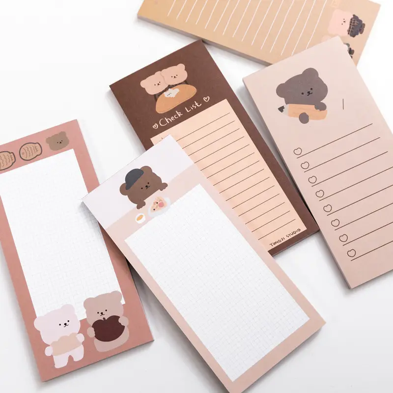 도매 귀여운 한국어 체크 목록 휴대용 노트북 곰 스티커 메모 50 시트 플래너 눈물 메모 패드 B5