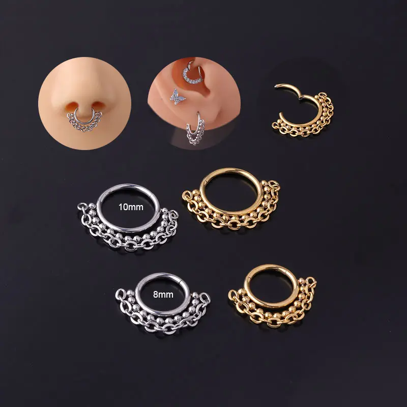 Nuovo Design 16g catena in acciaio inossidabile nappa anello al naso segmento incernierato Clicker naso Piercing gioielli Piercing orecchino al naso