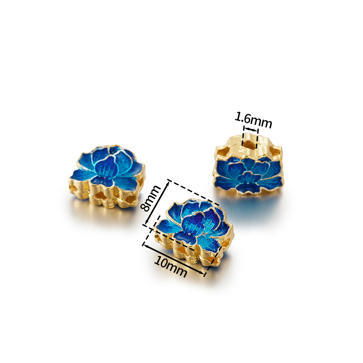 8 Perles d'espacement double face Lotus Bleu