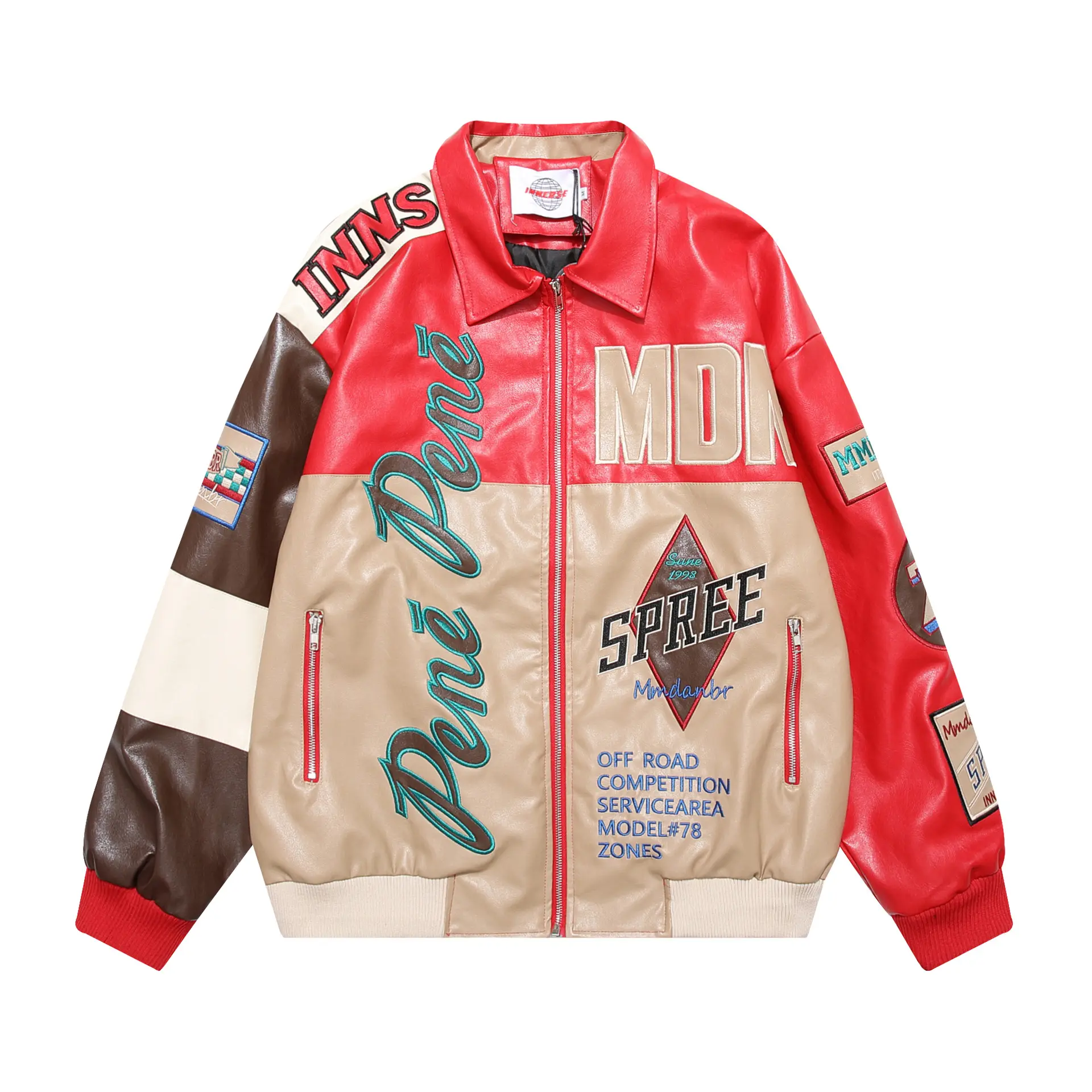 LULUSEN Branded Streetwear Colorful Vintage Leather Jacket Bike Racing PU Leather Jackets Unisex