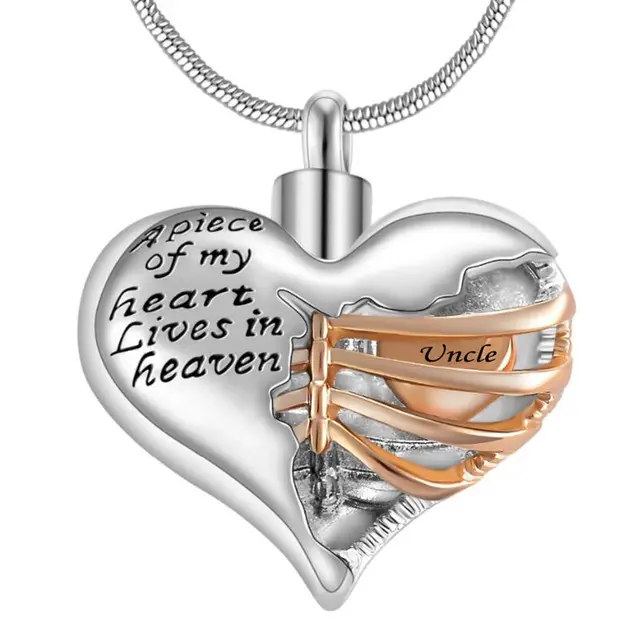 UN pezzo del mio cuore vive in cielo Due Tono Locket Del Cuore di cremazione memoriale ceneri urna collana dei monili keepsake ciondolo