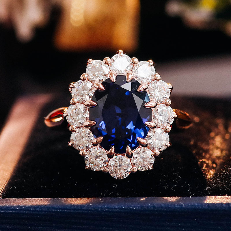 Bague en or rose 10K avec pierre précieuse de laboratoire
