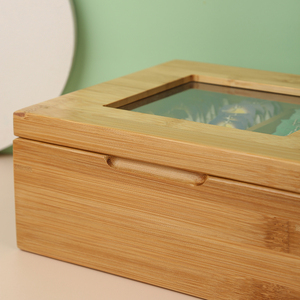 Hot bán lớn hình chữ nhật Tre 4 Khoang túi trà lưu trữ Organizer Box với bản lề nắp dễ dàng xem rõ ràng cửa sổ hàng đầu - Product Image 2