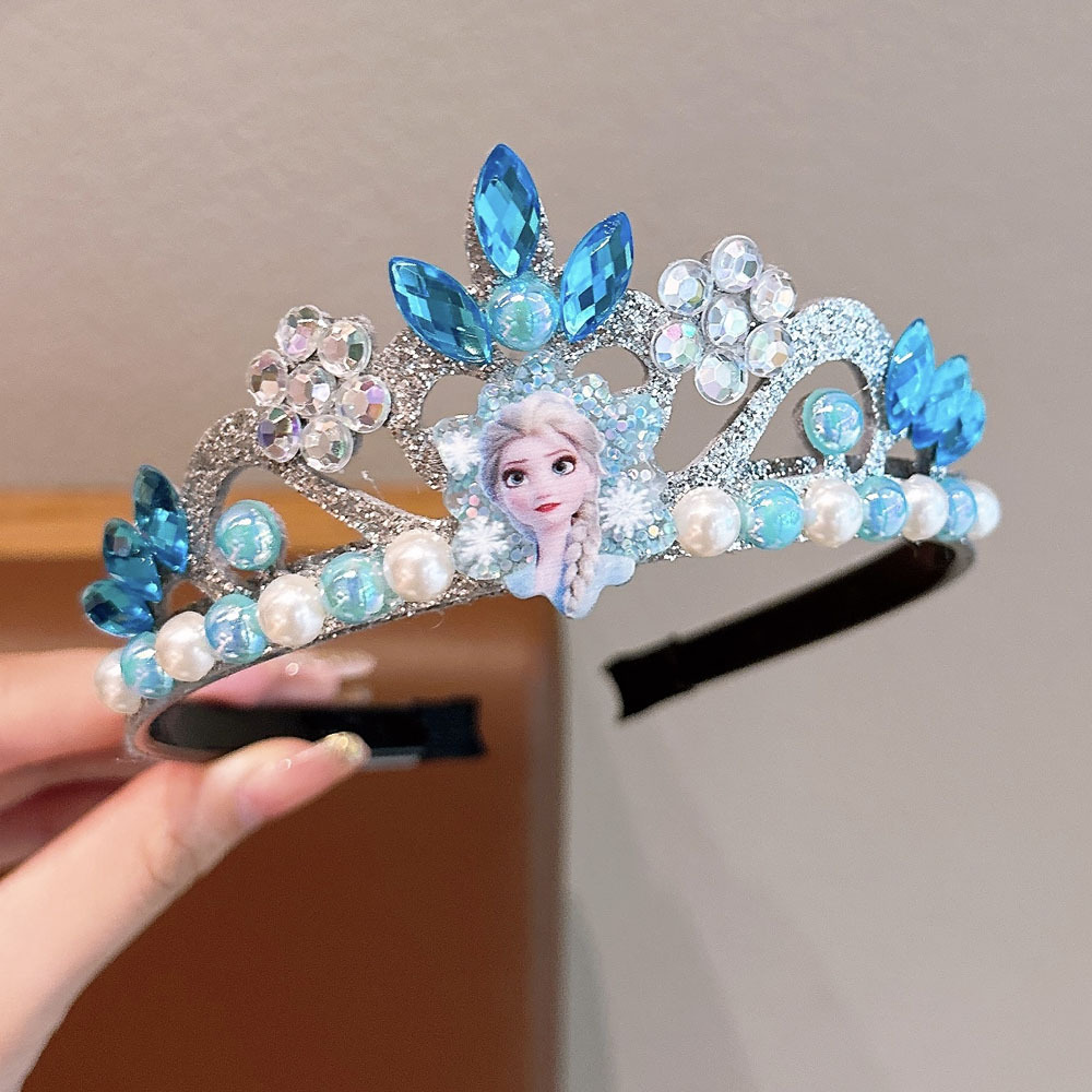 FG008-1 # Blue Princess Elsa Crystal Crown ผม clasp